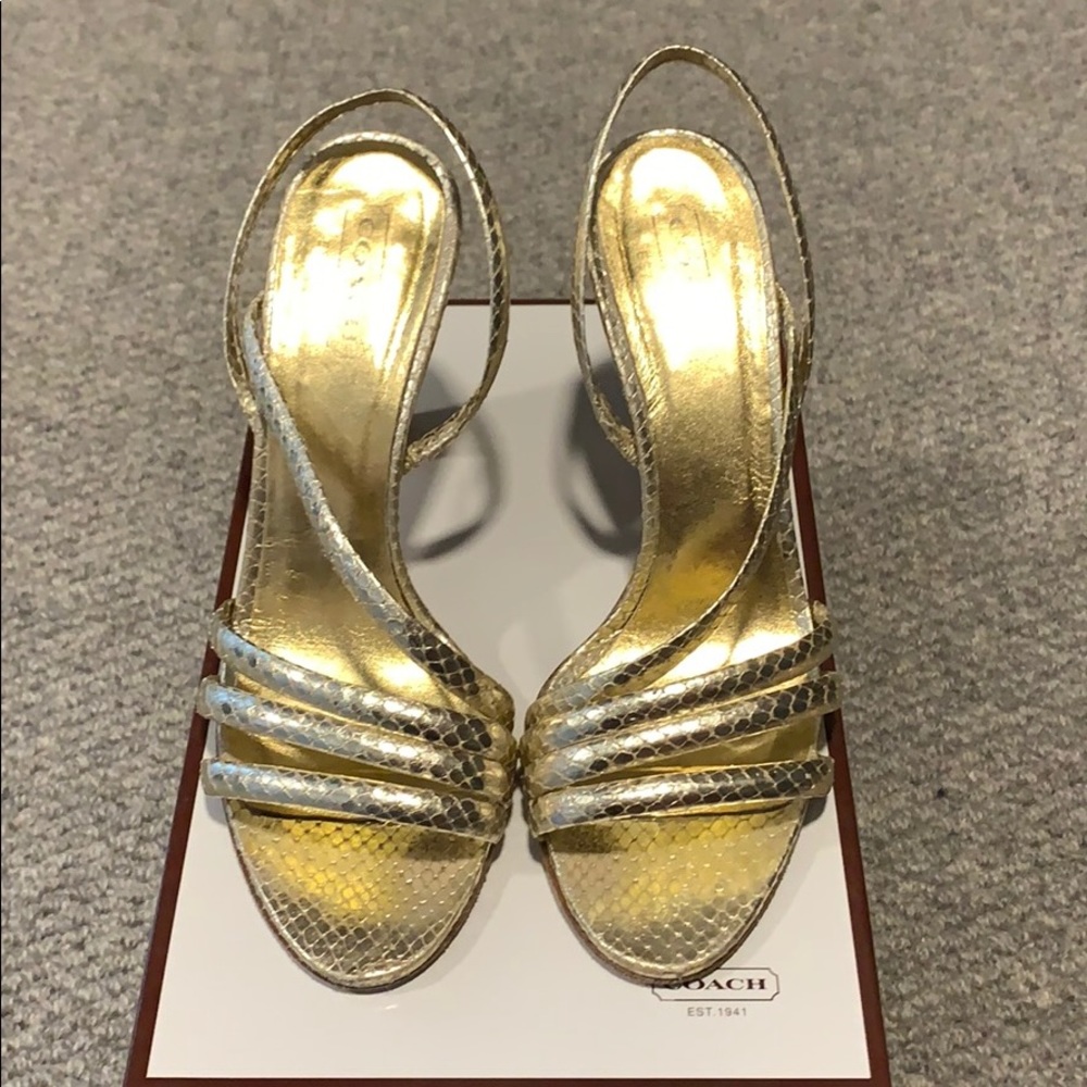 Coach gold strapped high heels